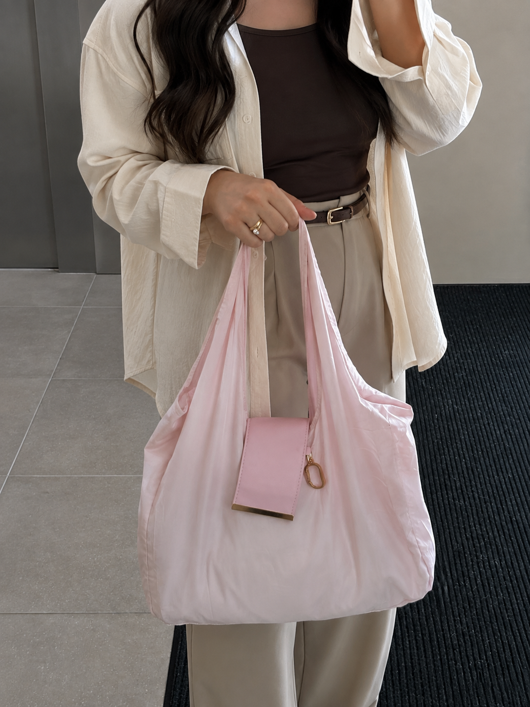 Sac porte-clés pliable rose poudré