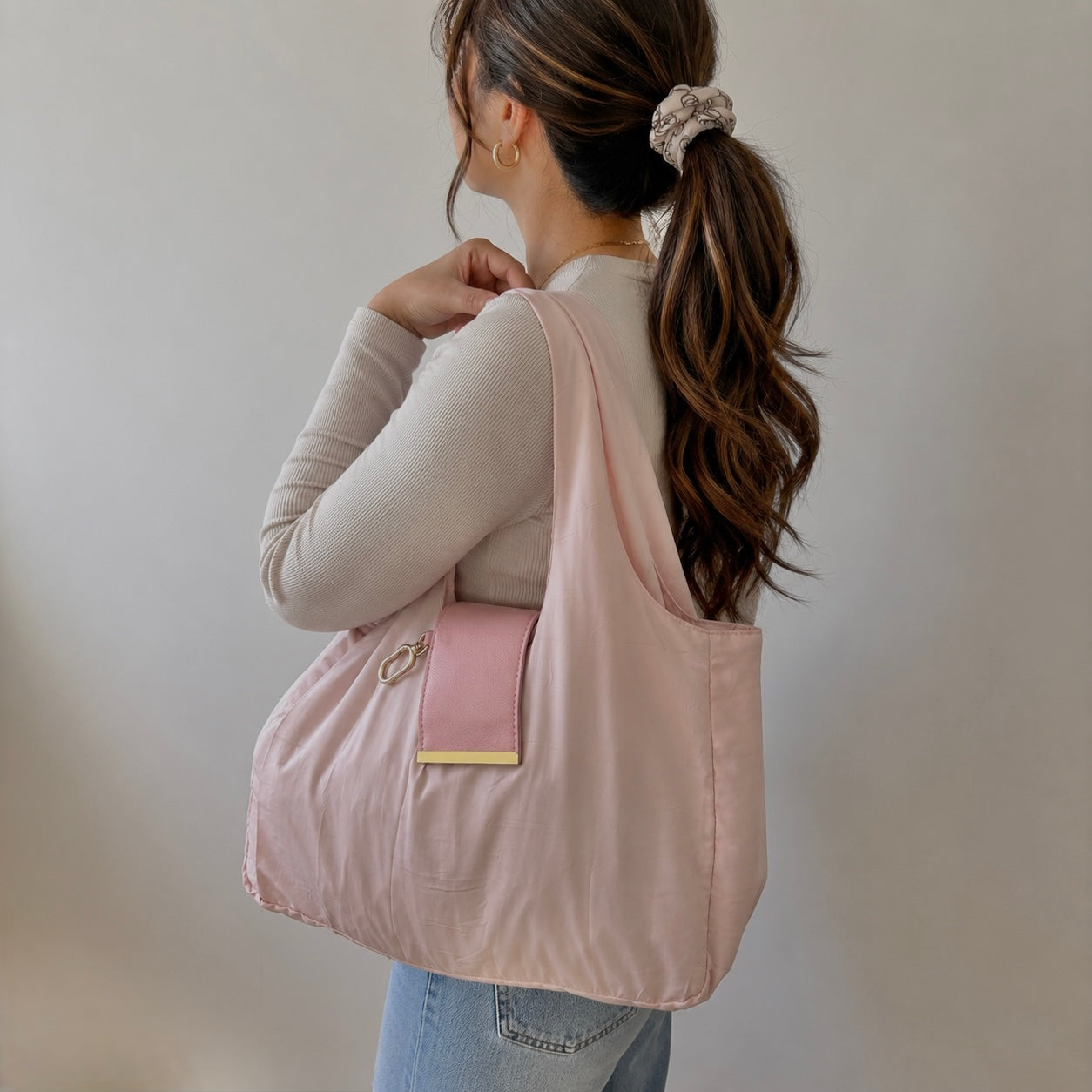 Sac porte-clés pliable rose poudré